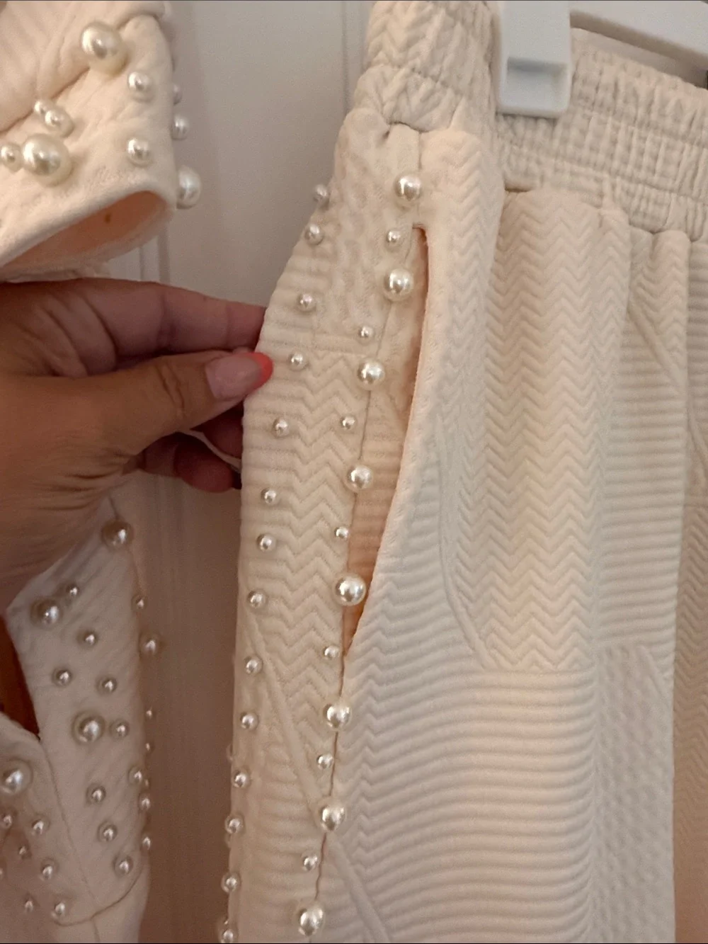 Umgee Cream Pearl-Accent Short Sleeve Blouse - Picture 4 of 7